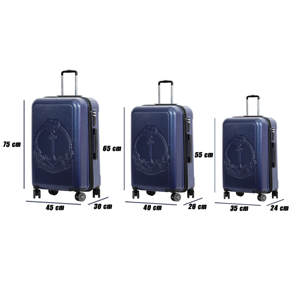 Biggdesign Ocean Hardshell Spinner Luggage Set - Navy Blue, 3 Piece