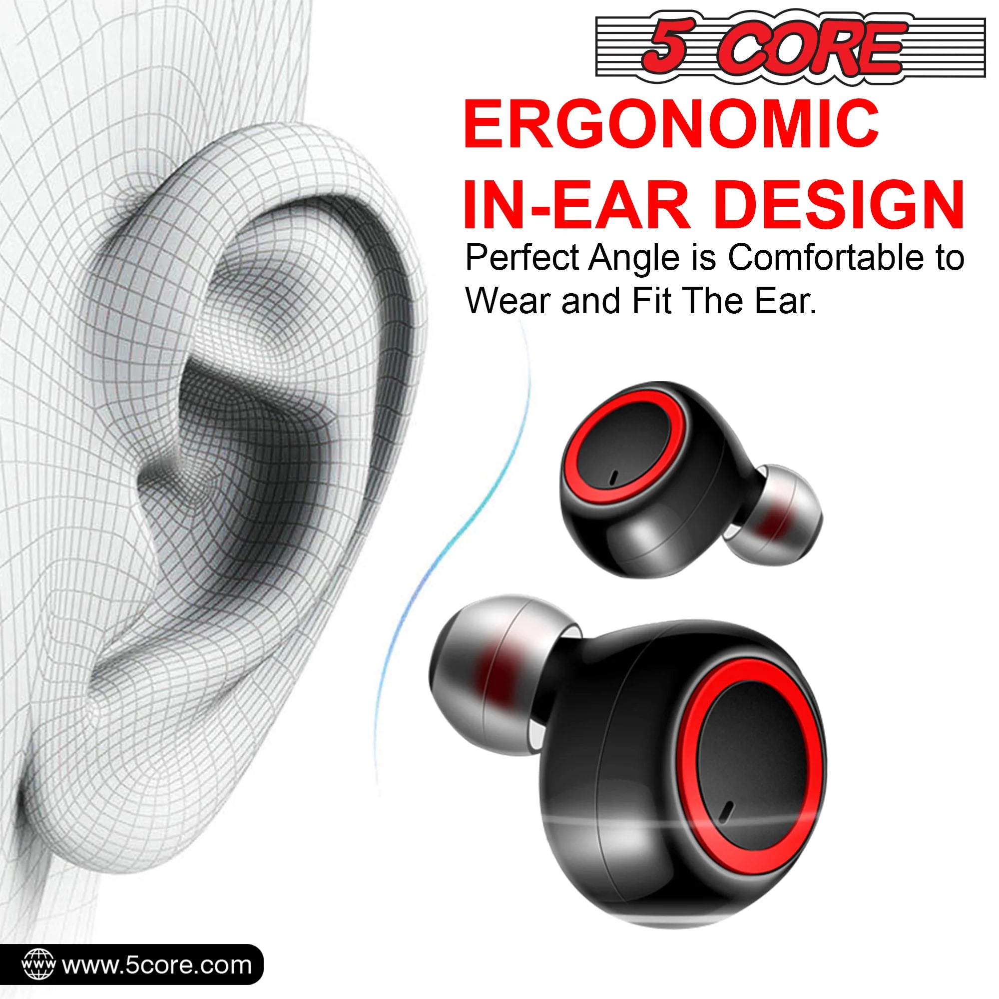 5Core Wireless Ear Buds Mini Bluetooth Noise Cancelling Earbud Headphones 32 Hours Playtime IPX8