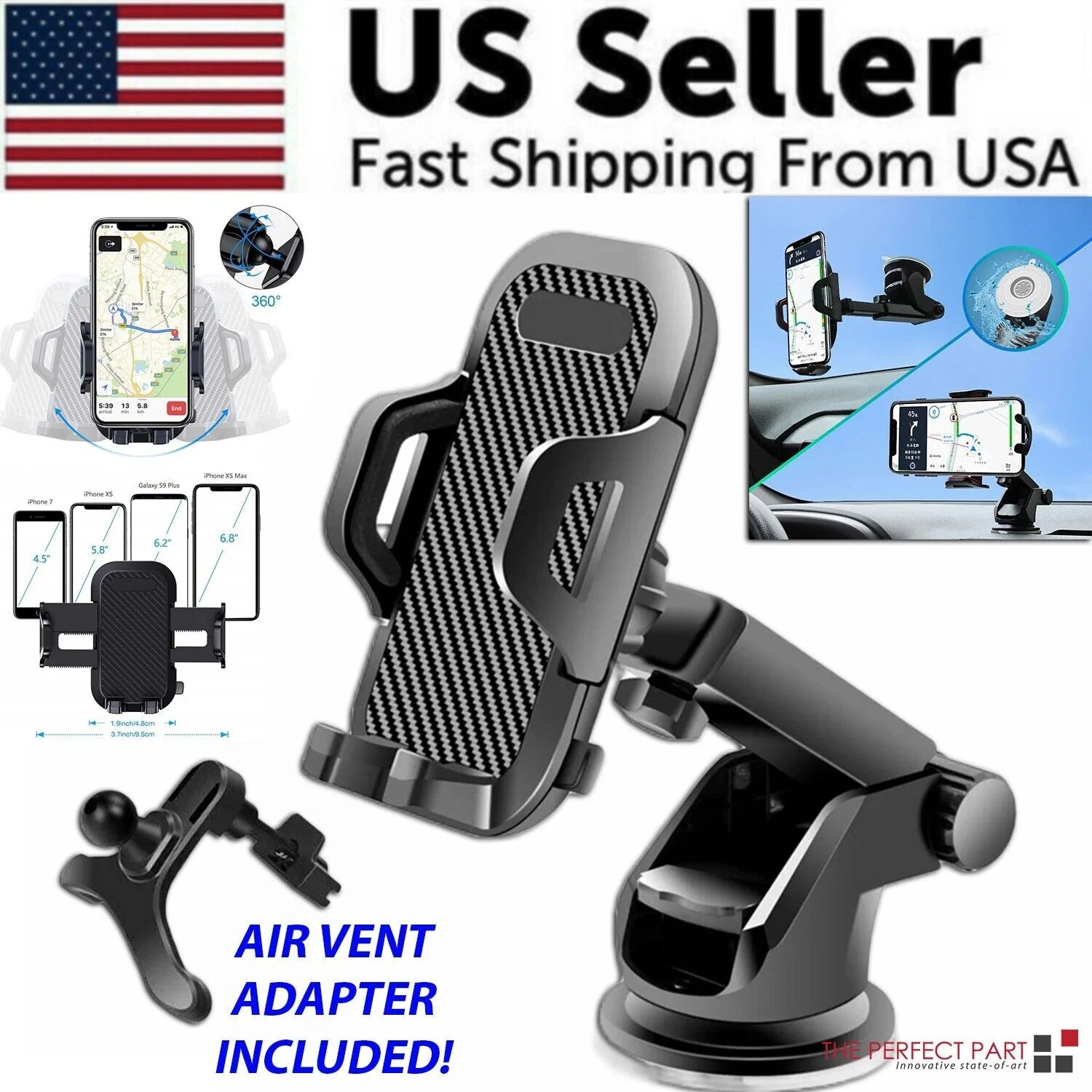 360° Universal Mount Holder Car Stand for Mobile Cell Phone GPS - Windshield Compatibility