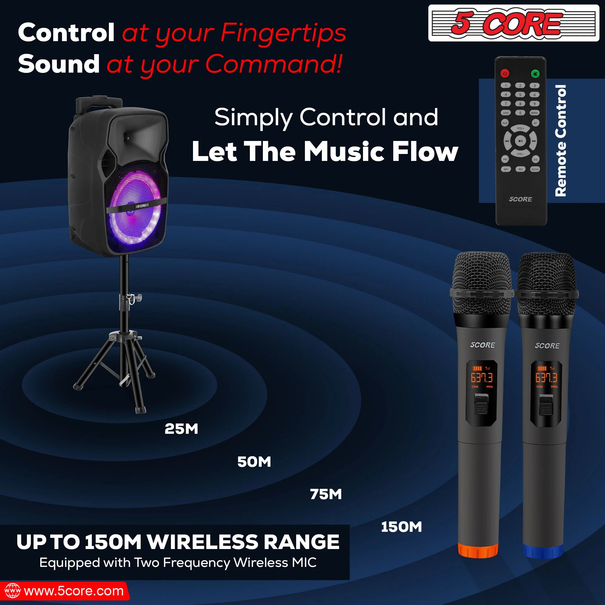 5 Core DJ Speakers 8" Rechargeable Powered PA System 250W Loud Speaker - Active Home 8 2-MIC