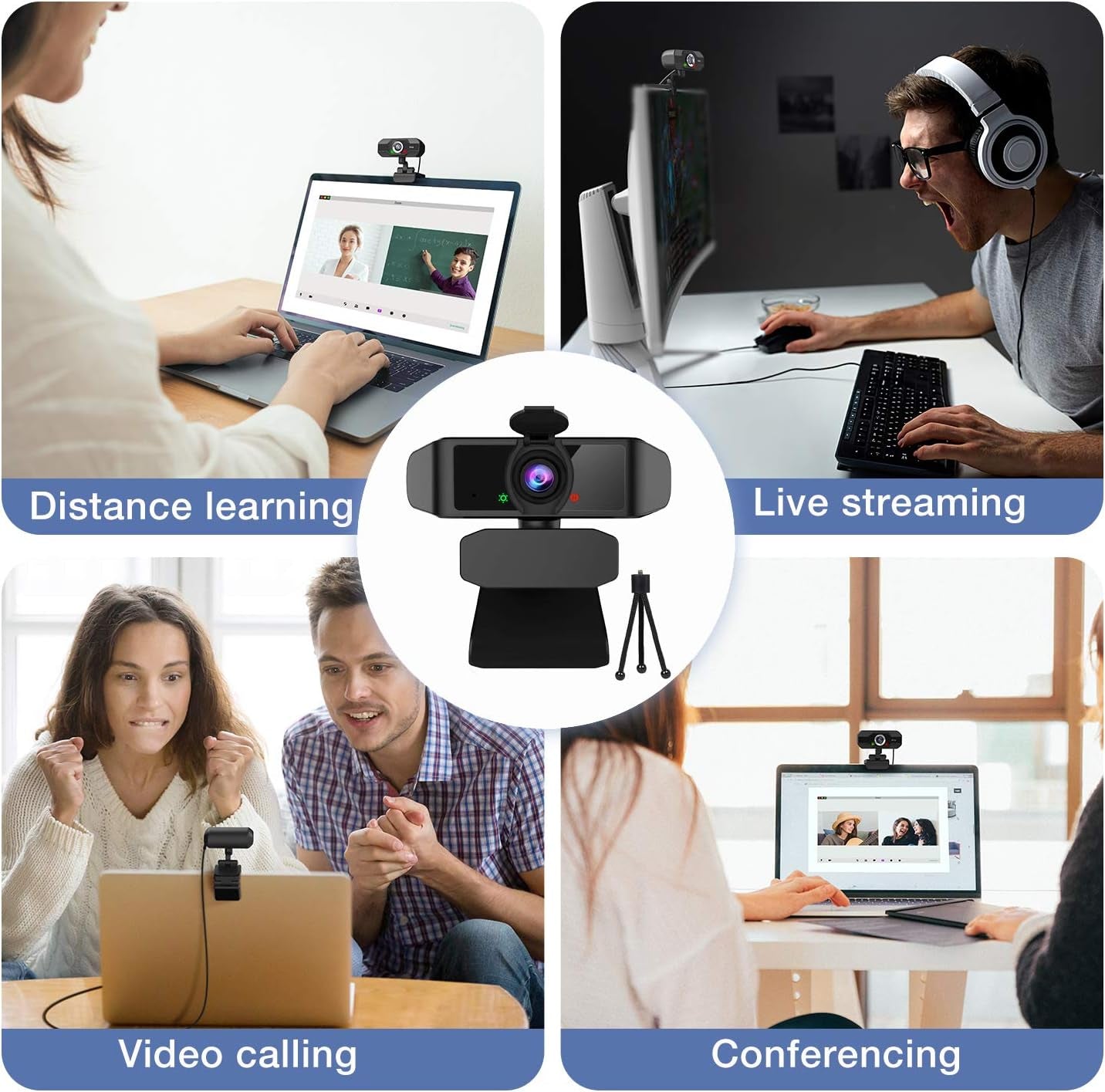 HD Webcam 1080P with Microphone, PC Laptop Desktop USB Webcams, Pro Streaming Computer Camera, 120-Degree Wide Angle Webcam