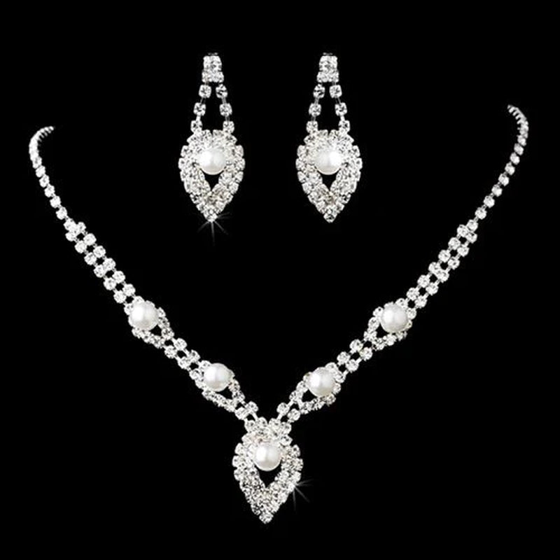 Elegant Rhinestone Pearl Bridal Wedding Jewelry Set