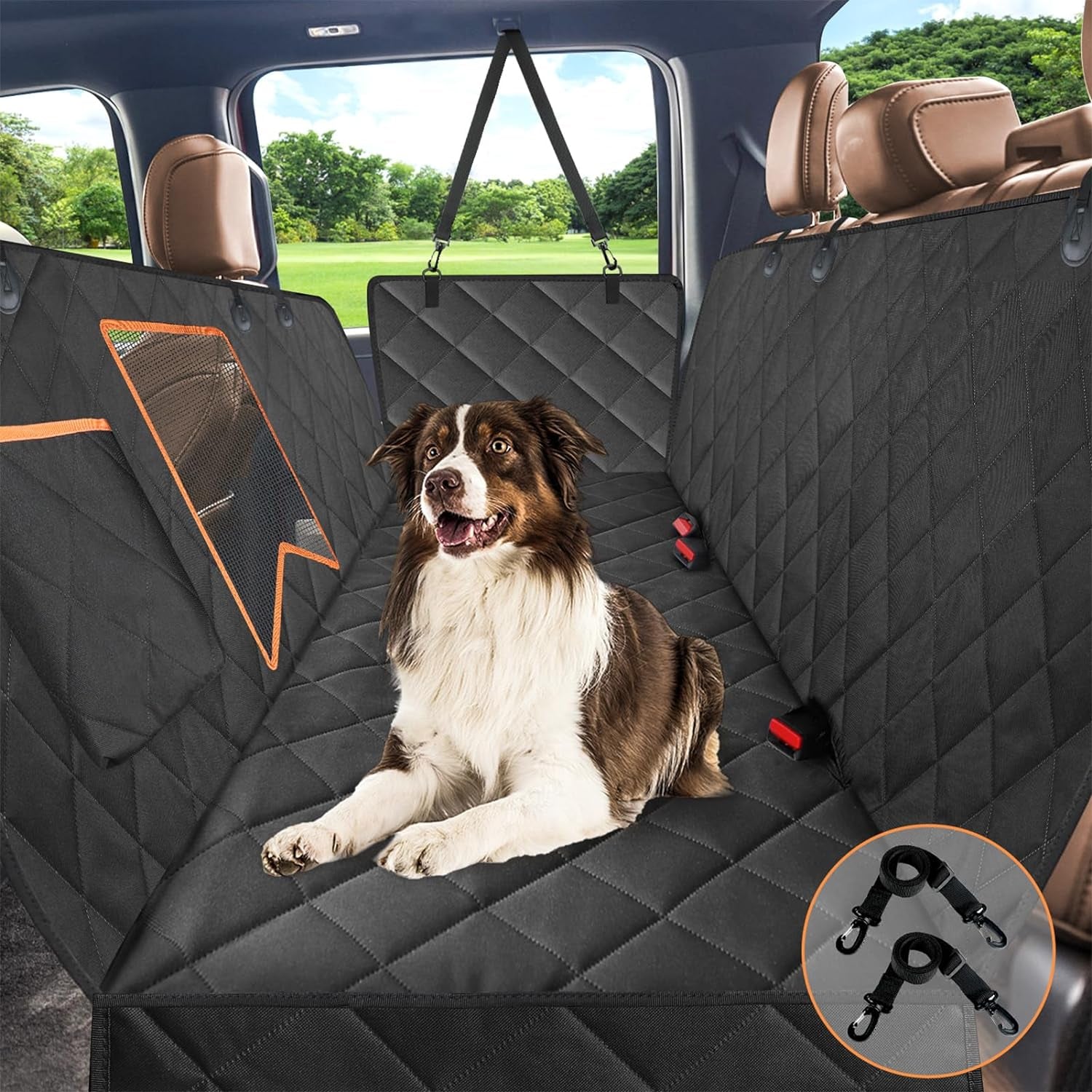 Waterproof Dog Car Seat Cover with Mesh Window, Hammock Style, Anti-Scratch, Nonslip, 600D Heavy Duty Back Seat Protector for Cars, Trucks, and SUVs