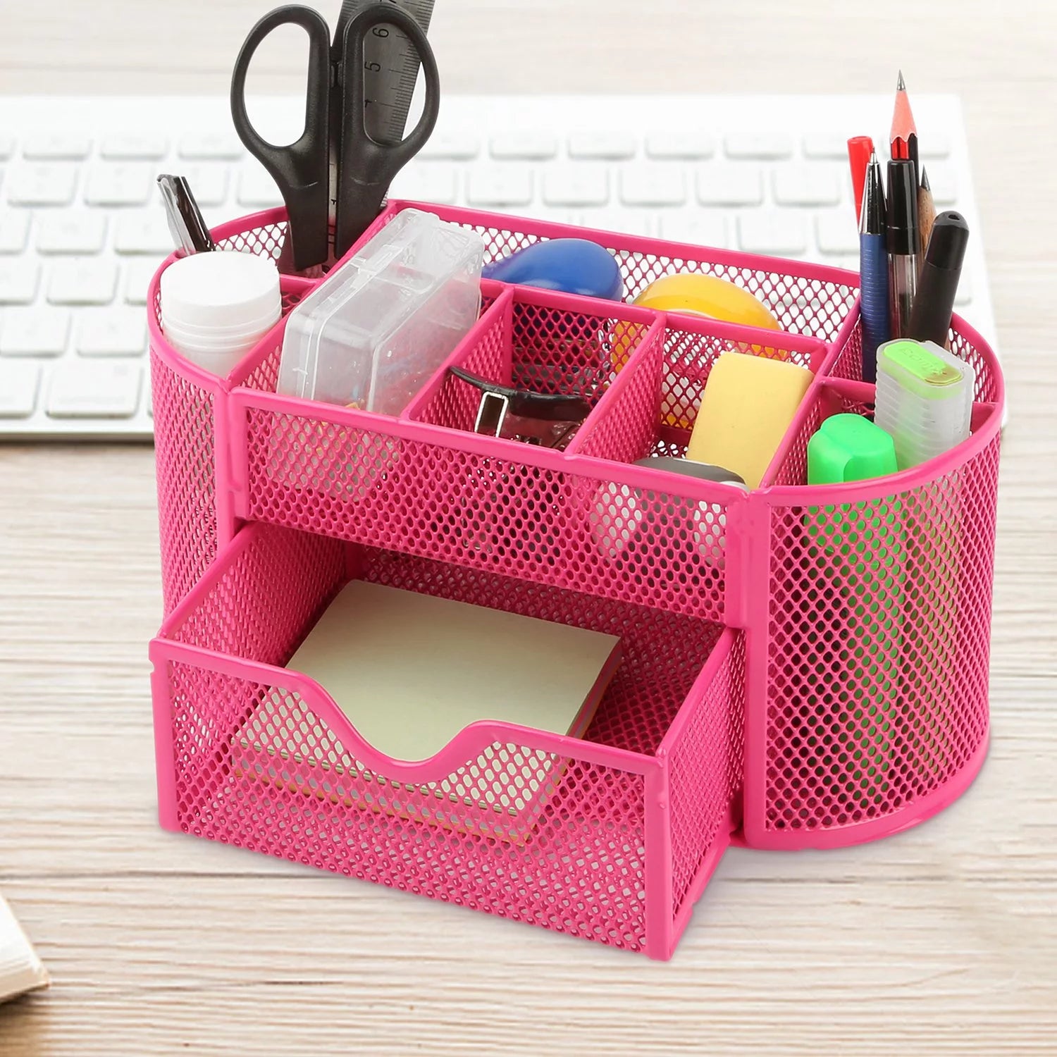 Mesh Desk Pen Organizer - Ideal for Office, School, Home, and Teacher Supplies (Hot Pink)