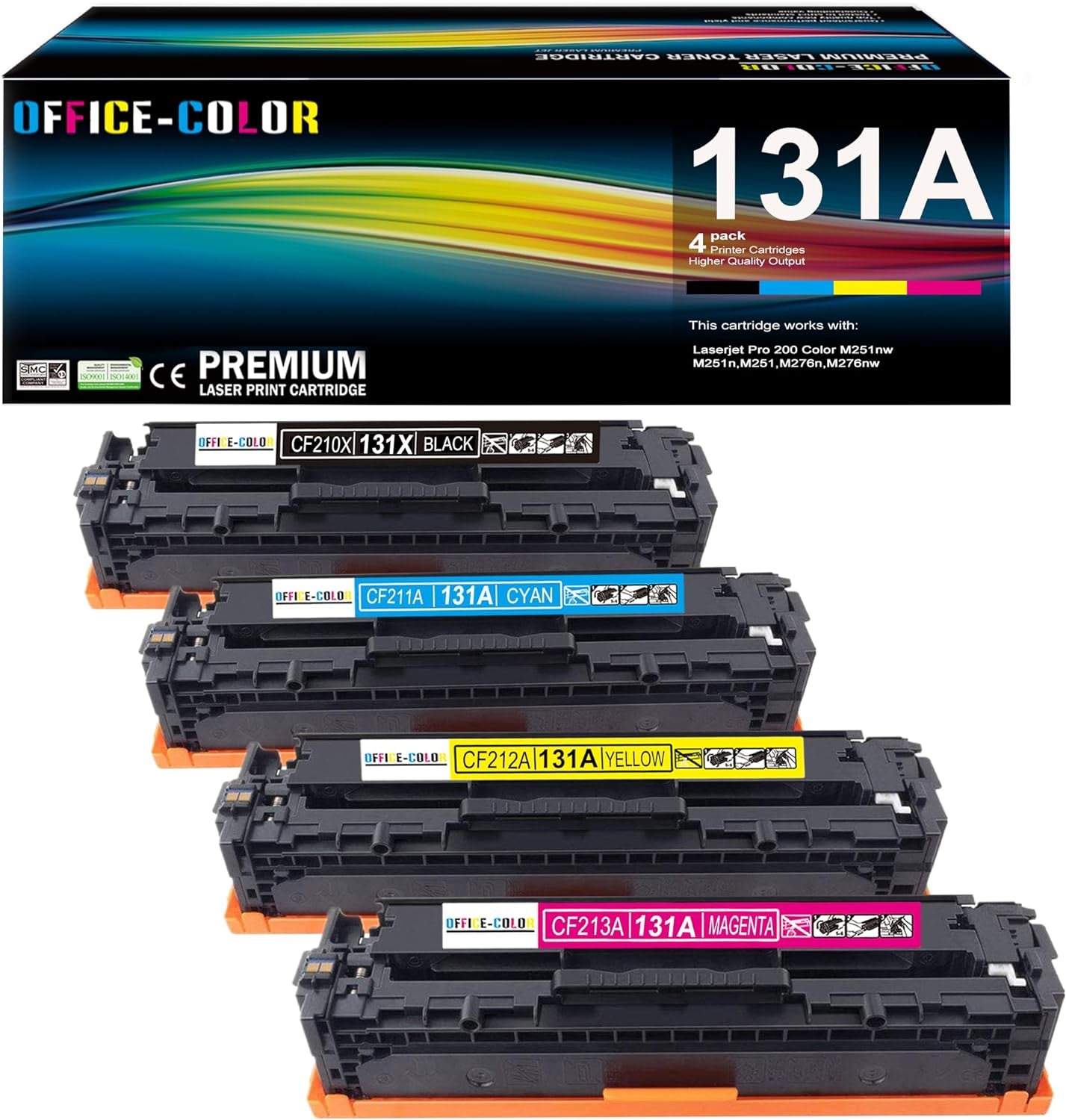 HP 131A Toner Cartridge 4-Set Replacement - Compatible with HP Laserjet Pro 200 Color M251Nw, Mfp M276Nw (Black, Cyan, Yellow, Magenta)