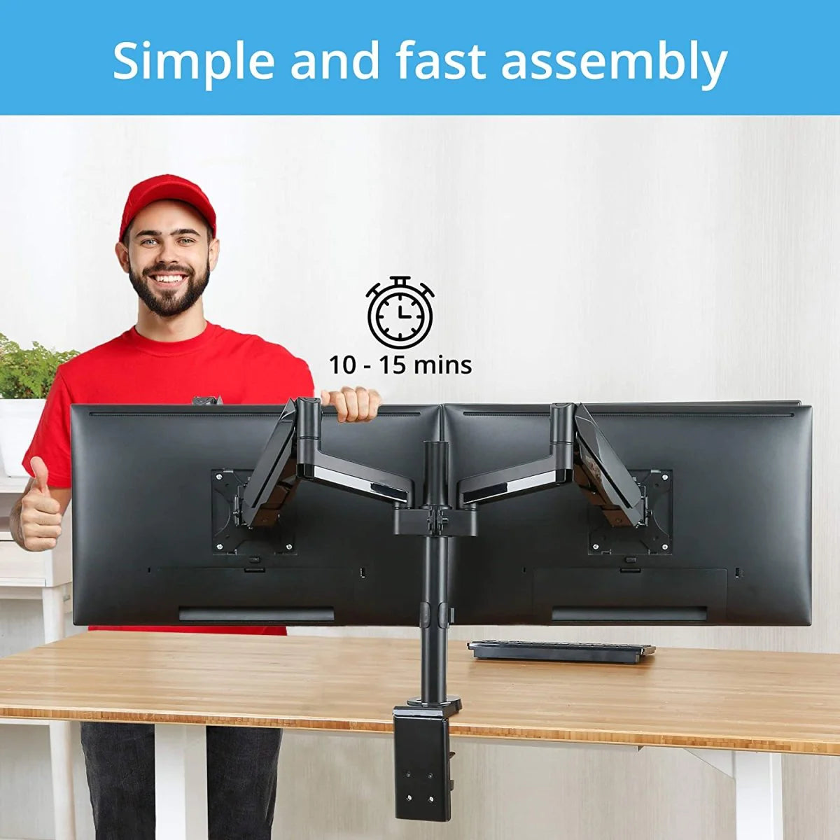 Height Adjustable Gas Spring Dual Monitor Stand for 2 Monitors (10-27 Inches) - Black