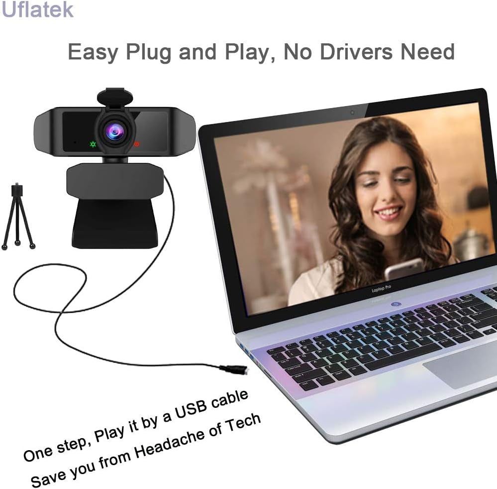 HD Webcam 1080P with Microphone, PC Laptop Desktop USB Webcams, Pro Streaming Computer Camera, 120-Degree Wide Angle Webcam