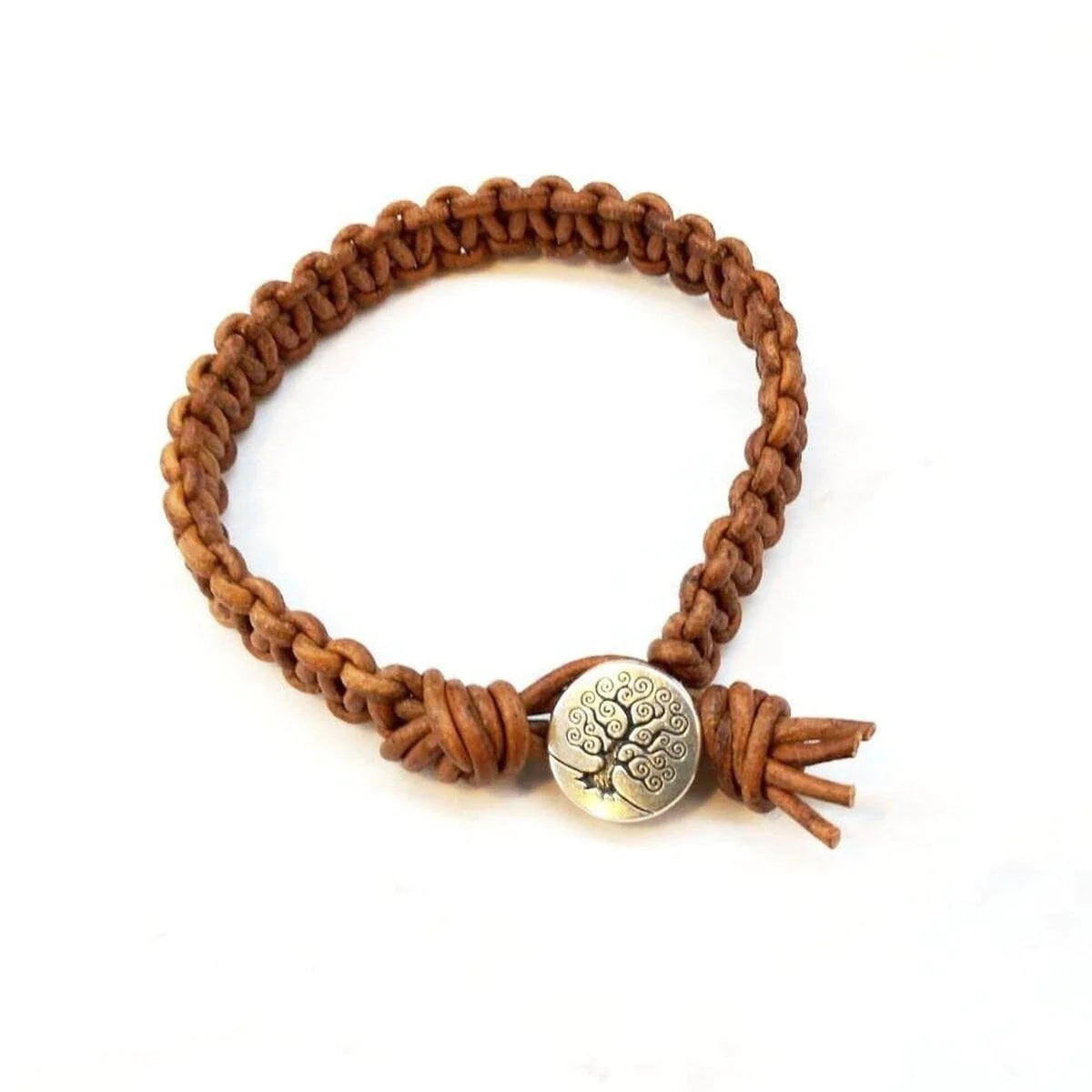 Large Men's Tree of Life Earth Colored Macrame Leather Bracelet