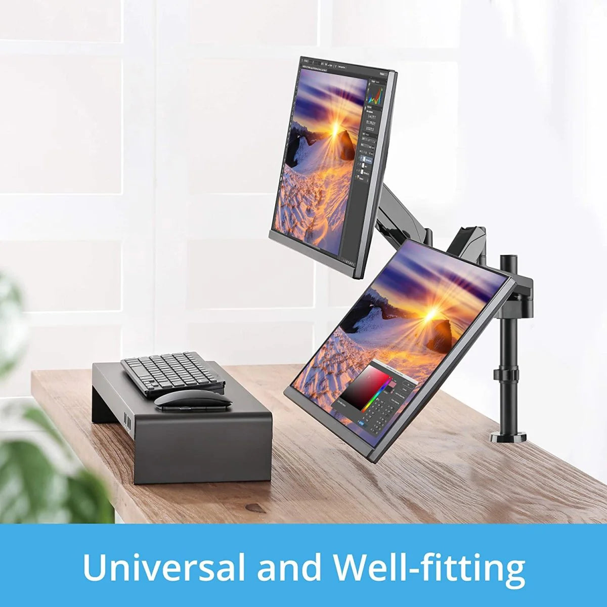 Height Adjustable Gas Spring Dual Monitor Stand for 2 Monitors (10-27 Inches) - Black