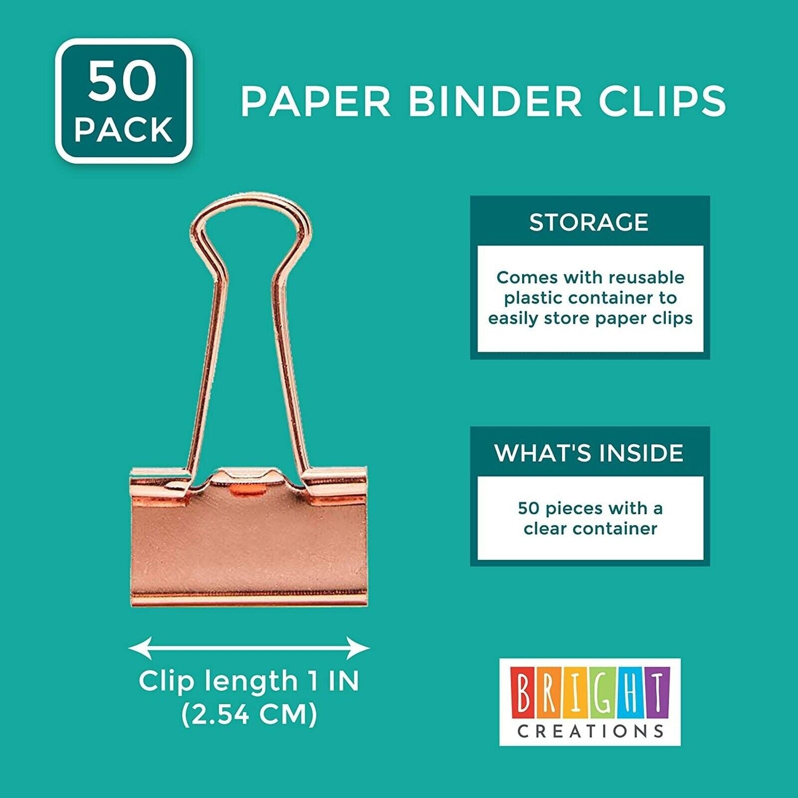 50-Pack Medium Binder Clips - Paper Clamps for Office and School Supplies (1 Inch)