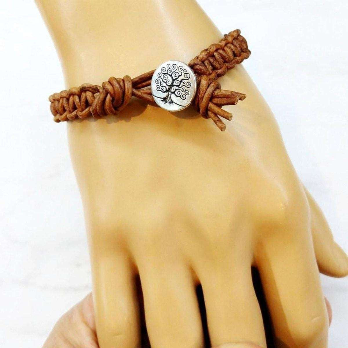 Large Men's Tree of Life Earth Colored Macrame Leather Bracelet