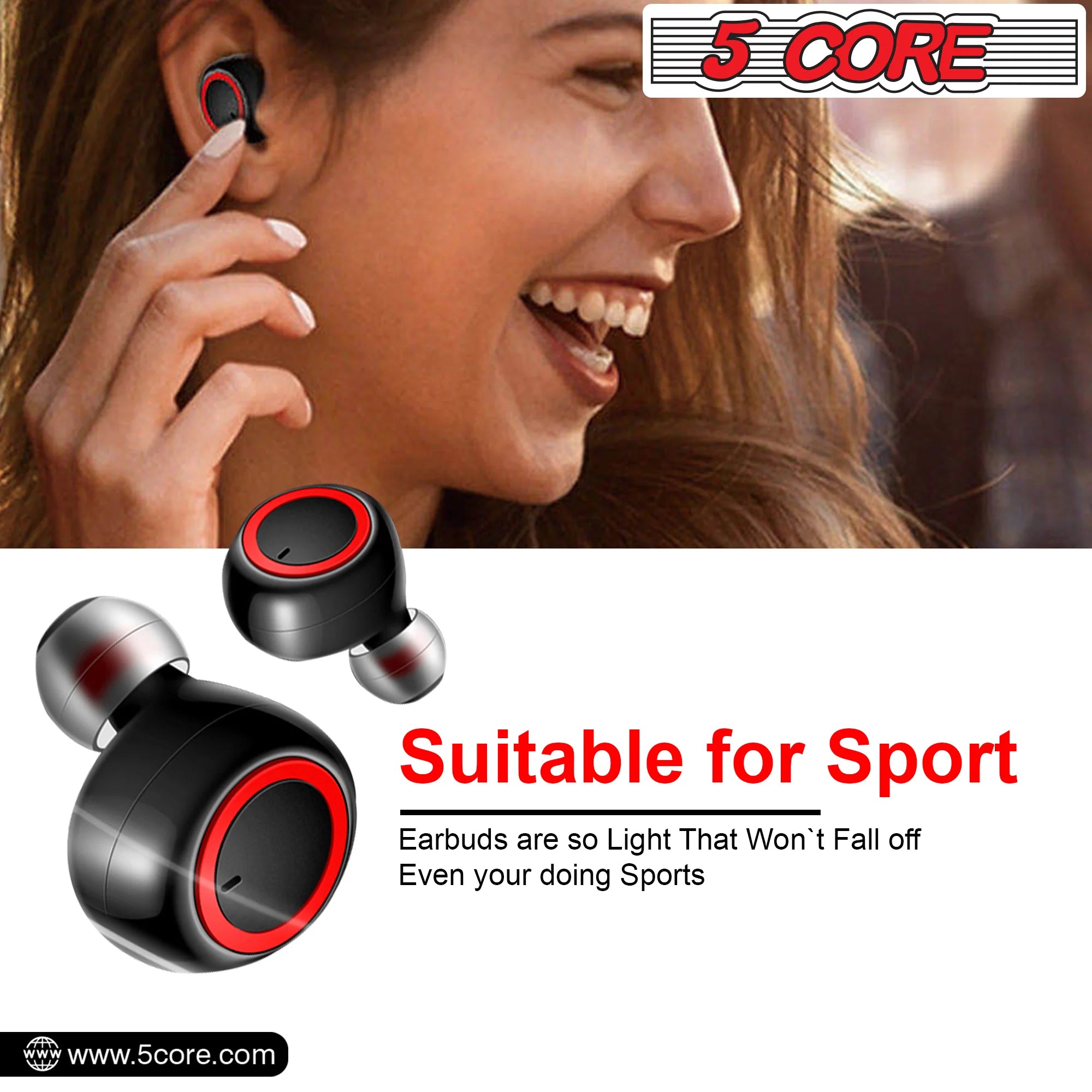 5Core Wireless Ear Buds Mini Bluetooth Noise Cancelling Earbud Headphones 32 Hours Playtime IPX8