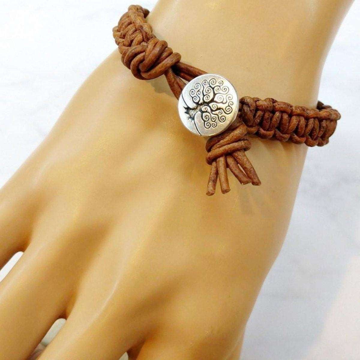 Large Men's Tree of Life Earth Colored Macrame Leather Bracelet