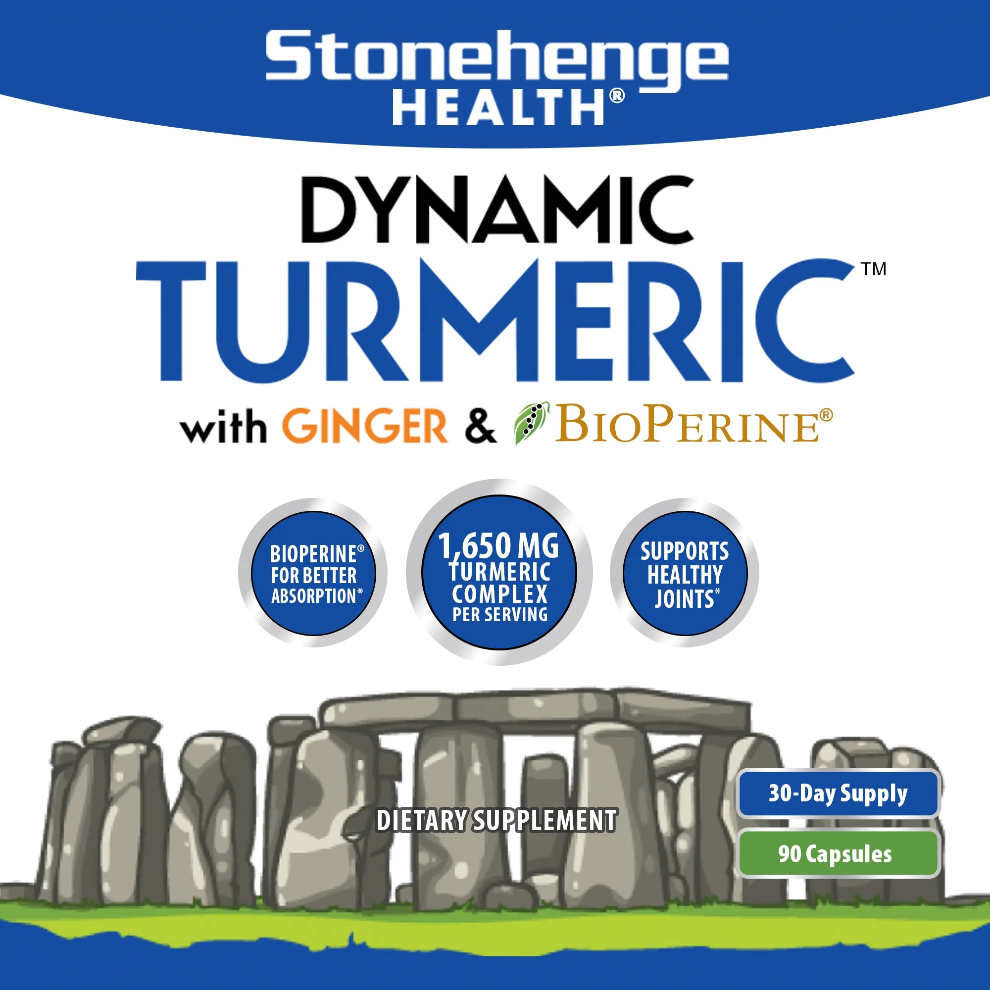 Dynamic Turmeric Curcumin Ginger Supplement - Highest Potency Available, 1,650 mg Turmeric with 95% Curcuminoids & Bioperine® for Enhanced Absorption - Supports Joint Health, 90 Vegetarian Capsules (1 Pack)