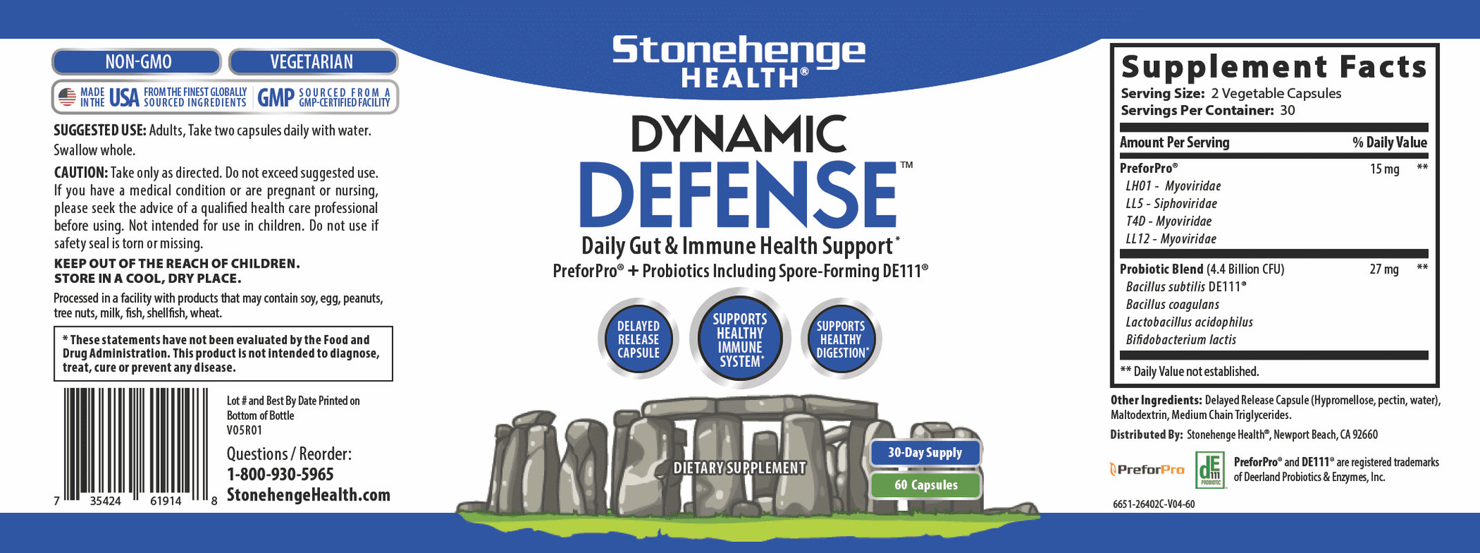 Dynamic Defense Probiotic Booster with Preforpro - Supports Healthy Gut & Immune System Health - Non-GMO, Gluten-Free Veggie Caps - 1 Month Supply per Bottle (1 Pack)