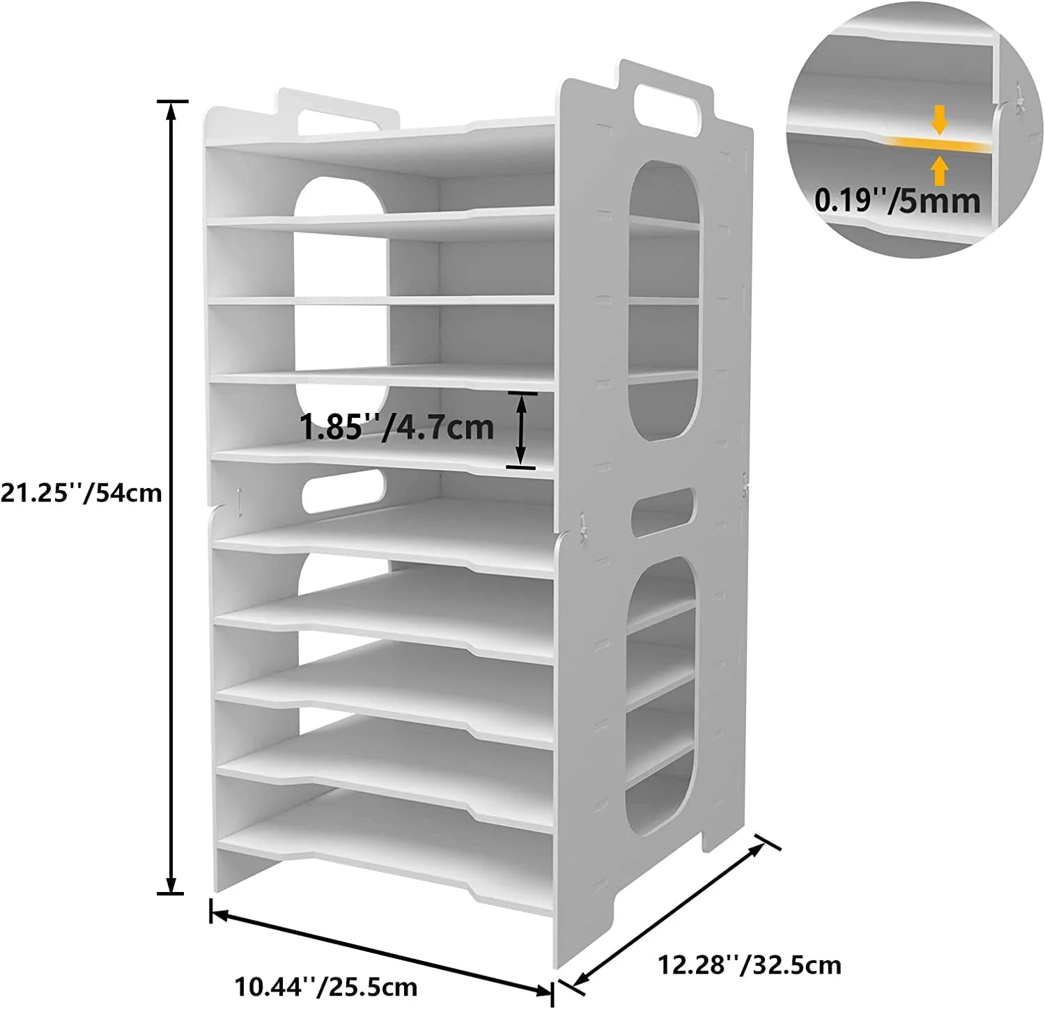 10-Tier Office Stackable Paper Organizer - White Desktop File Sorter, Letter Tray Holder, Document Storage Rack for Home, Office, and School