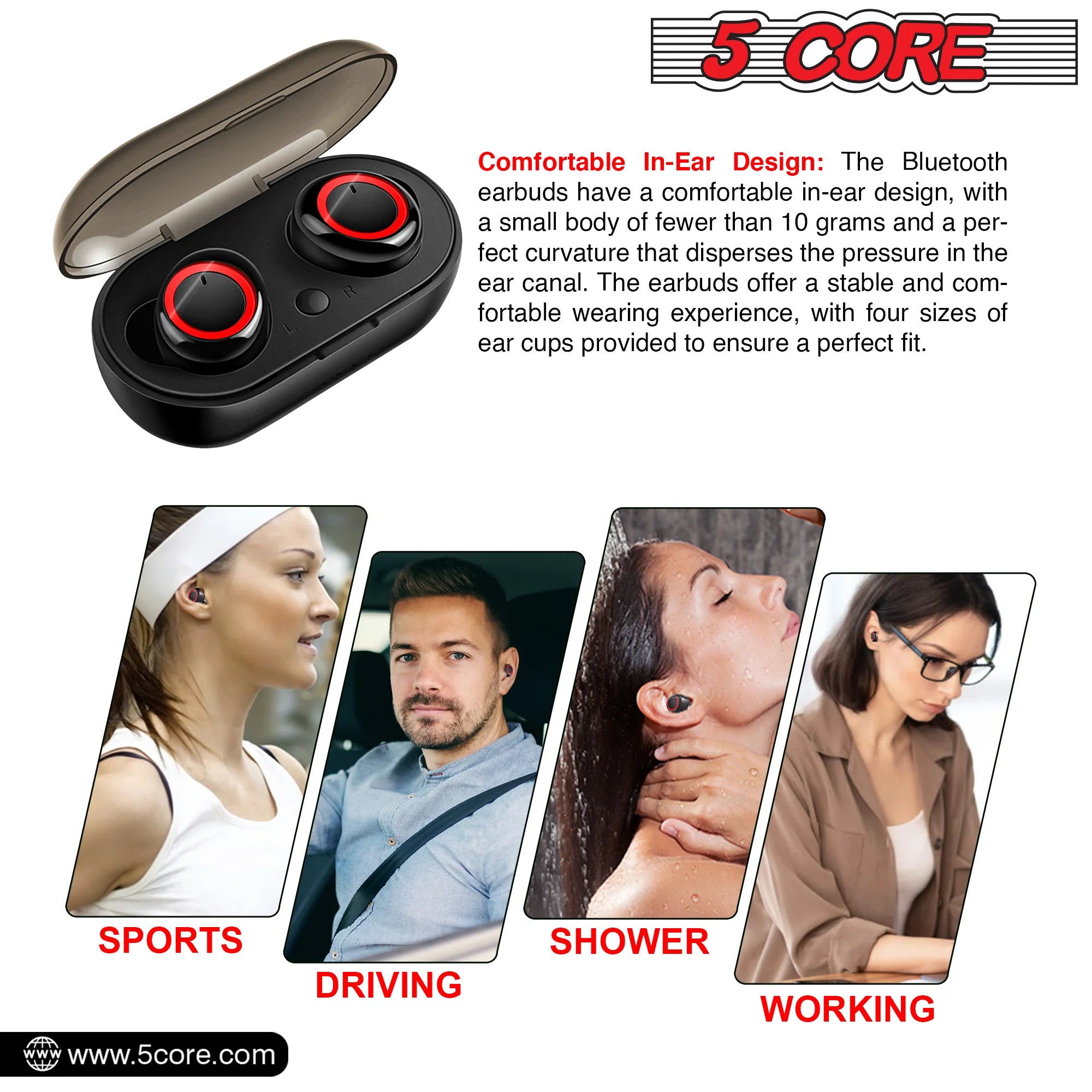 5Core Wireless Ear Buds Mini Bluetooth Noise Cancelling Earbud Headphones 32 Hours Playtime IPX8