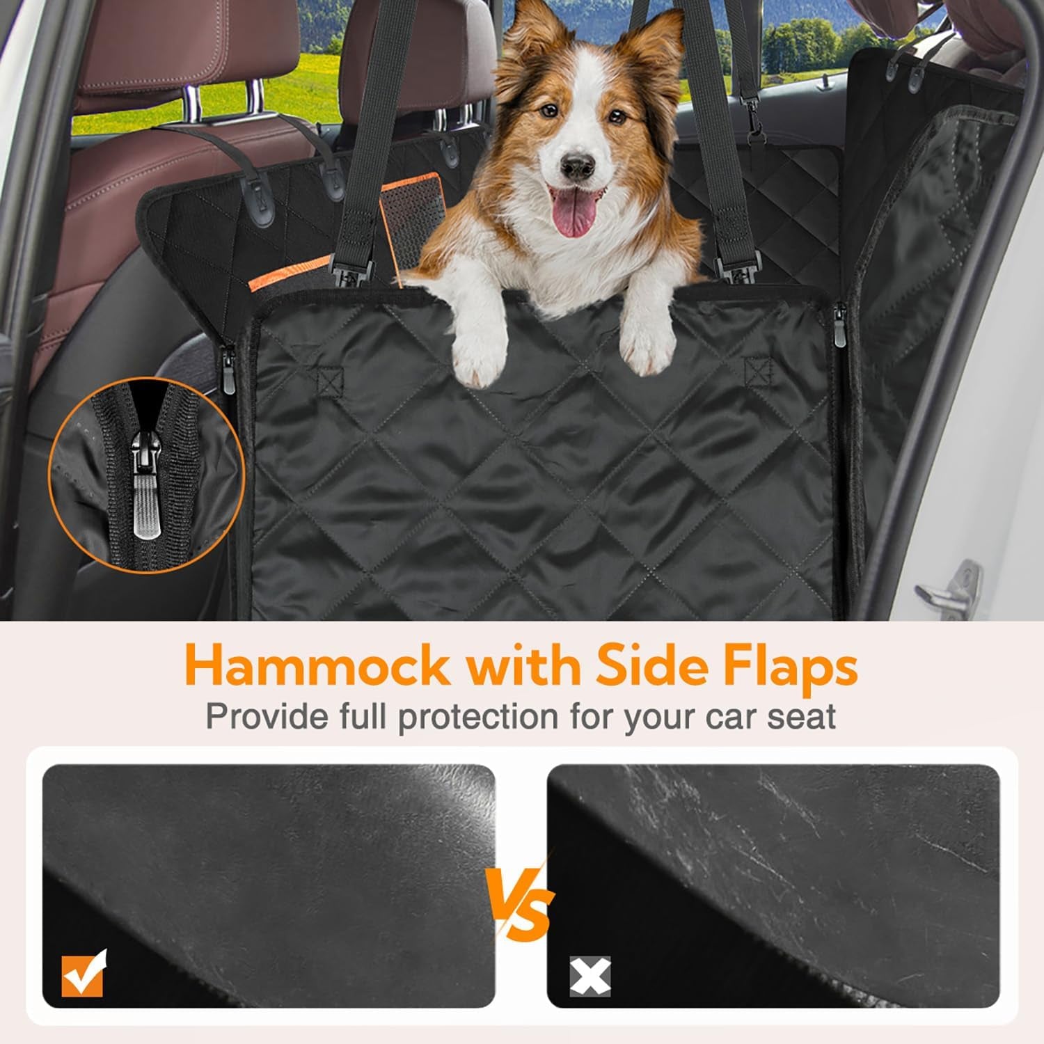 Waterproof Dog Car Seat Cover with Mesh Window, Hammock Style, Anti-Scratch, Nonslip, 600D Heavy Duty Back Seat Protector for Cars, Trucks, and SUVs