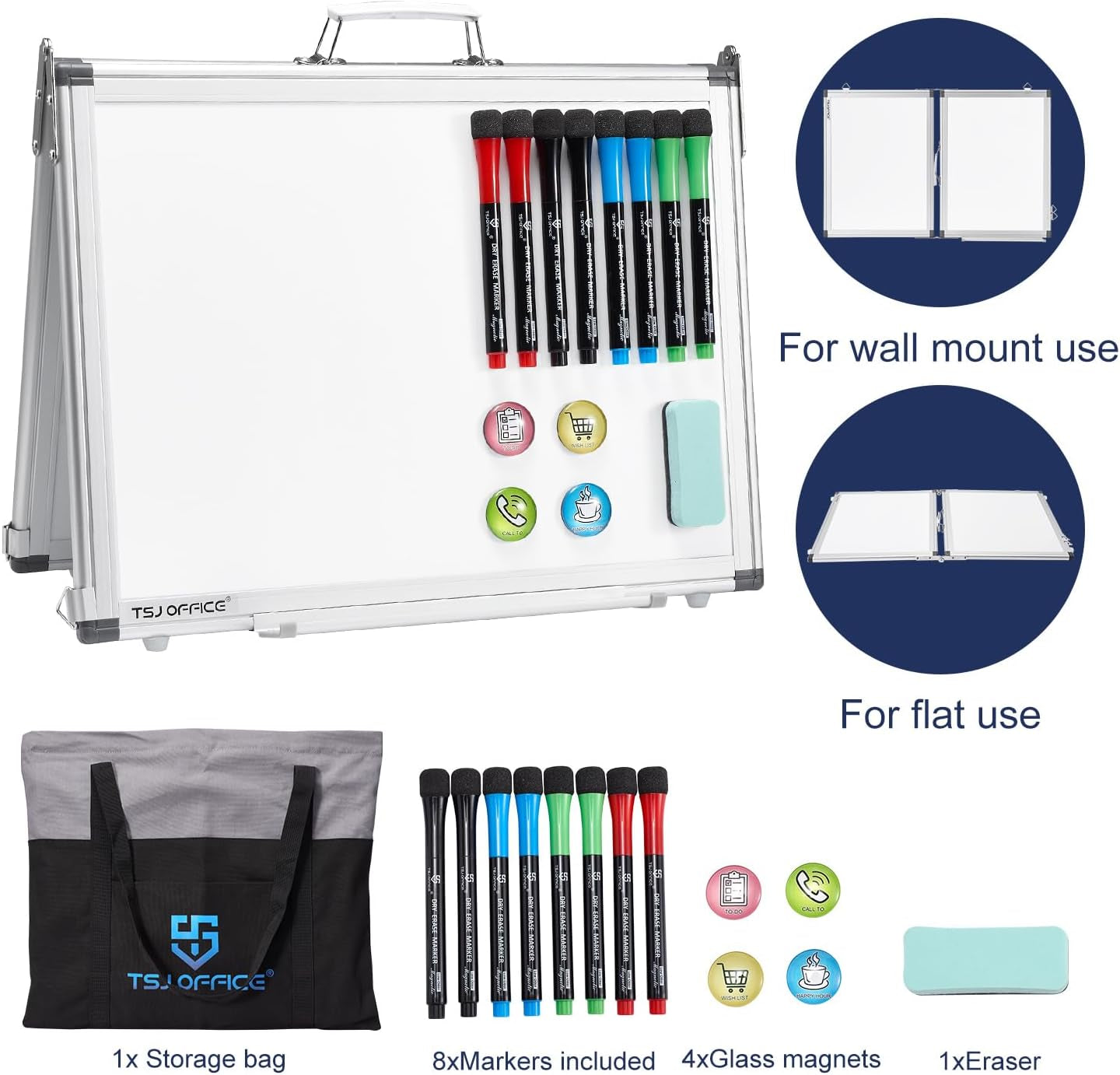 Portable Magnetic Small Whiteboard - 12 x 16 Inches, Foldable Desktop Easel with 4 Sides, Ideal for Students, Office, School, and Home Use