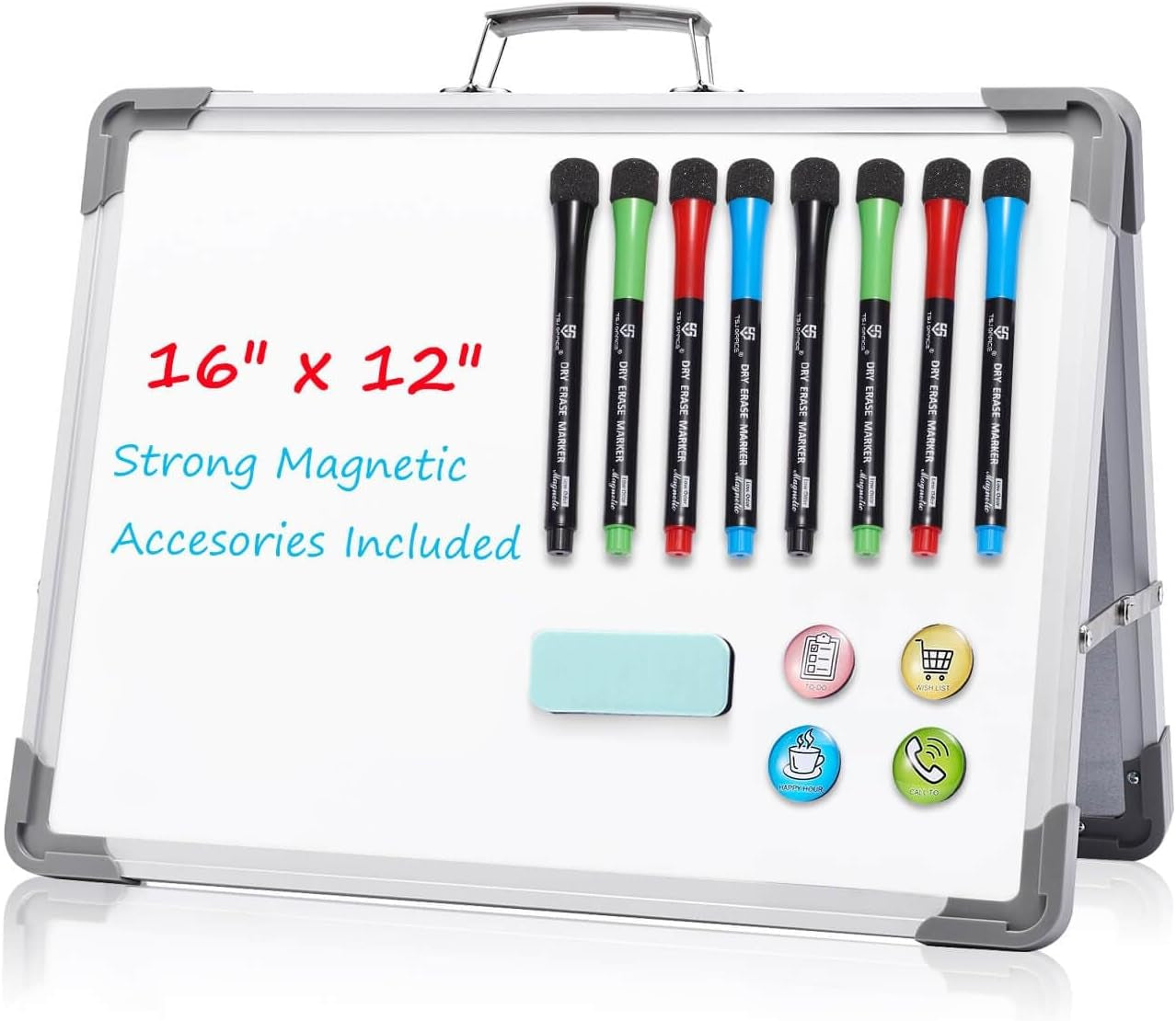 Portable Magnetic Small Whiteboard - 12 x 16 Inches, Foldable Desktop Easel with 4 Sides, Ideal for Students, Office, School, and Home Use