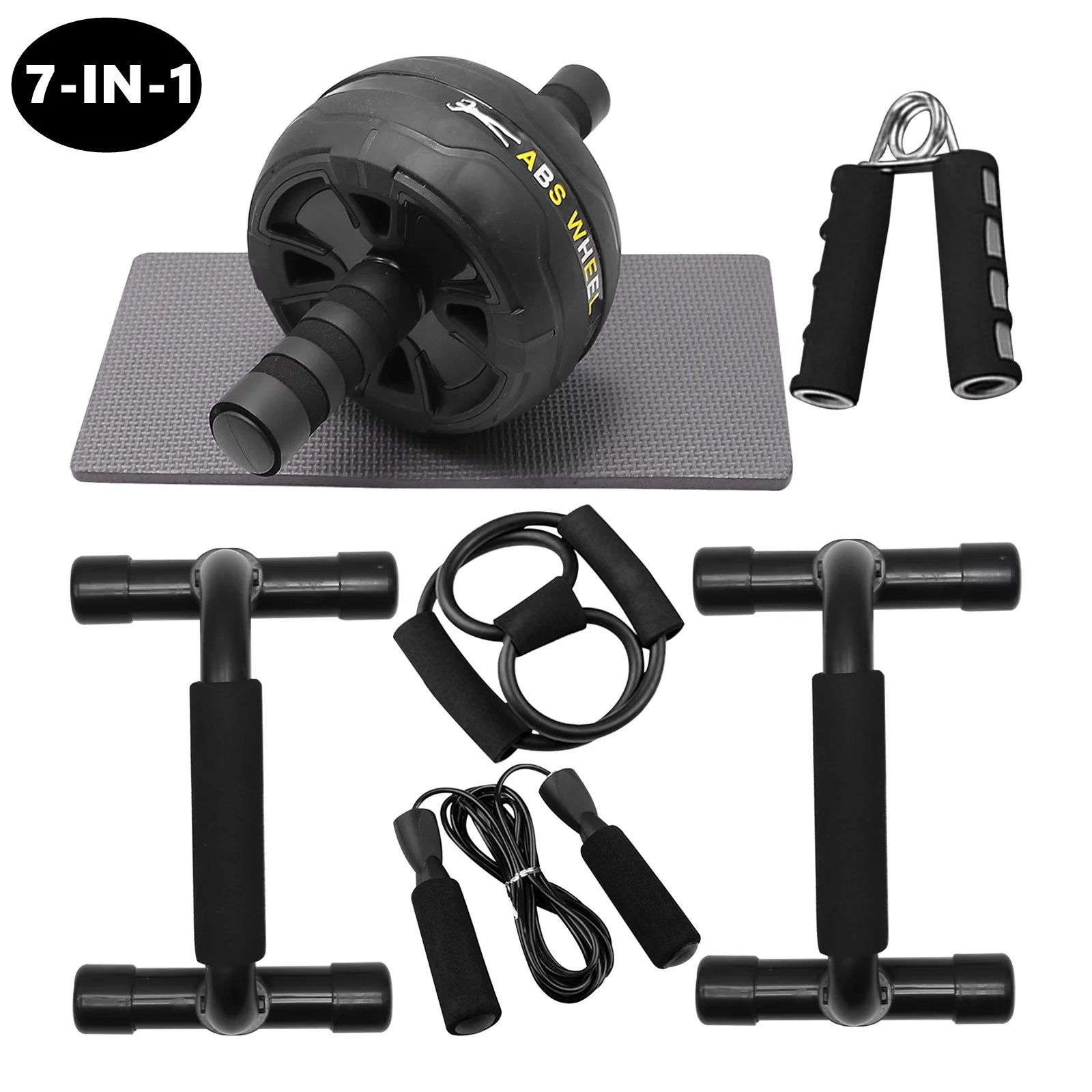 7-In-1 Ab Roller Wheel Kit, Perfect Home Gym Equipment Exercise Roller Wheel Kit with Push-Up Bar, Knee Mat, Jump Rope and Hand Gripper, Core Strength & Abdominal Exercise Ab Roller, Blue