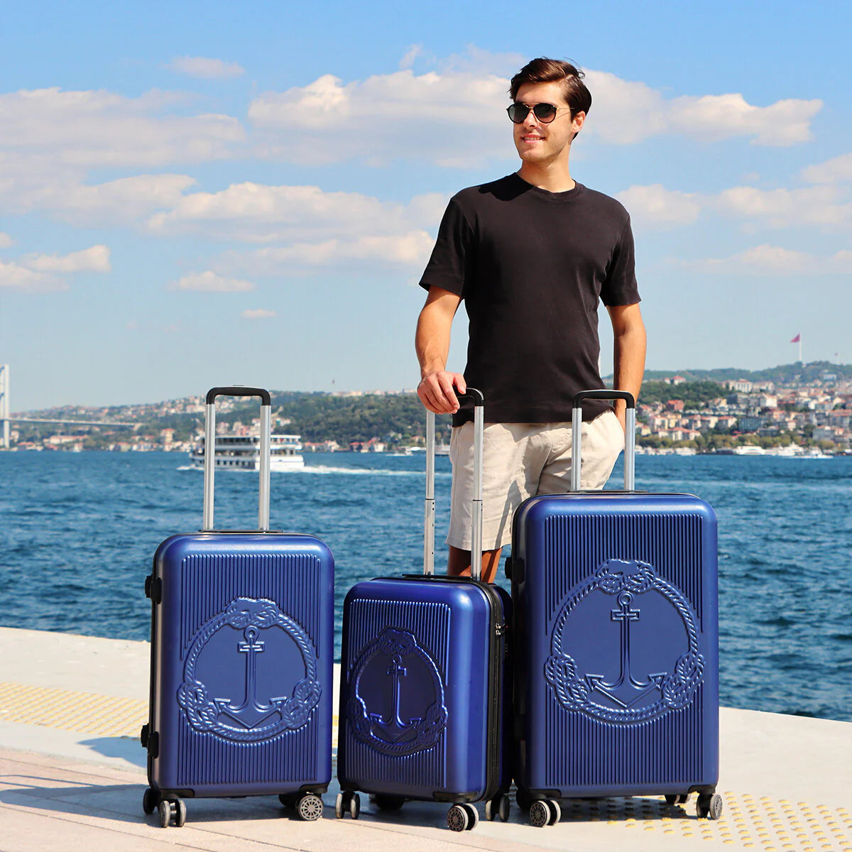 Biggdesign Ocean Hardshell Spinner Luggage Set - Navy Blue, 3 Piece