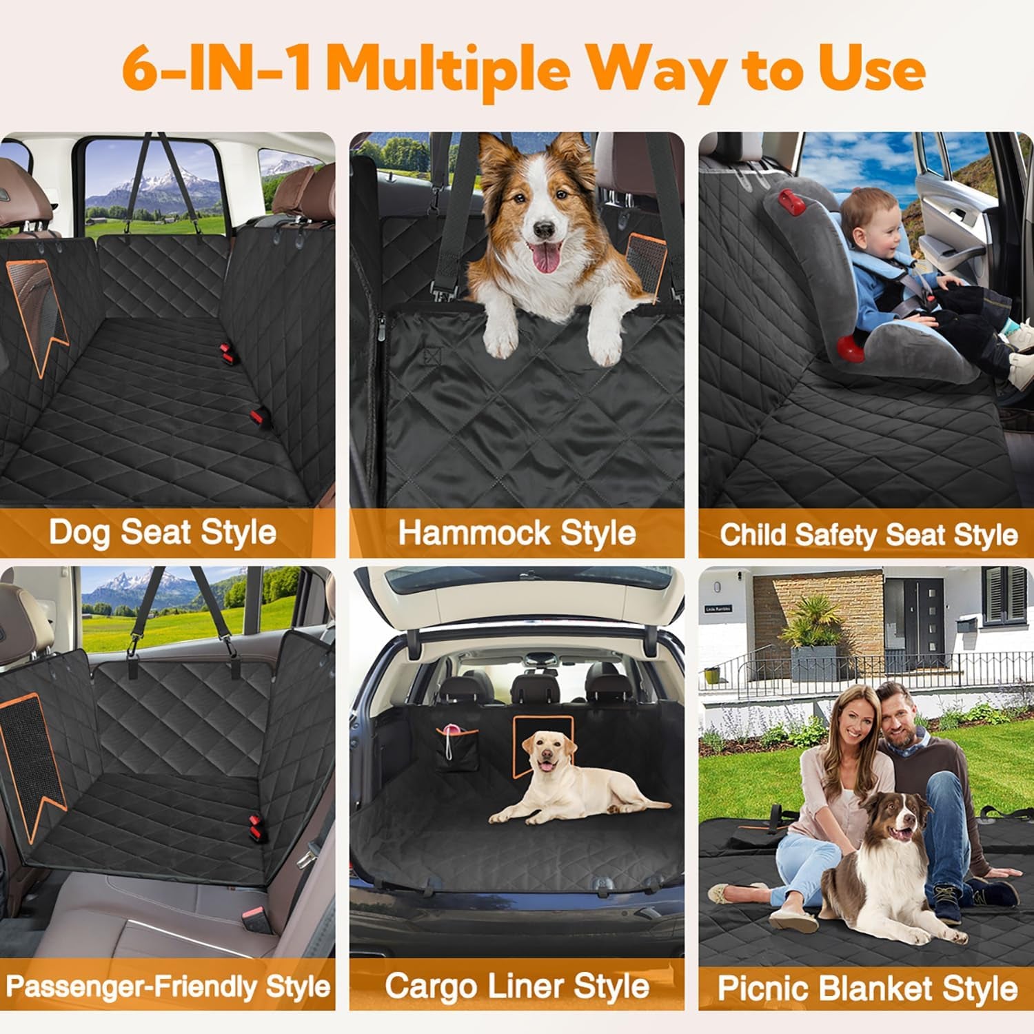 Waterproof Dog Car Seat Cover with Mesh Window, Hammock Style, Anti-Scratch, Nonslip, 600D Heavy Duty Back Seat Protector for Cars, Trucks, and SUVs