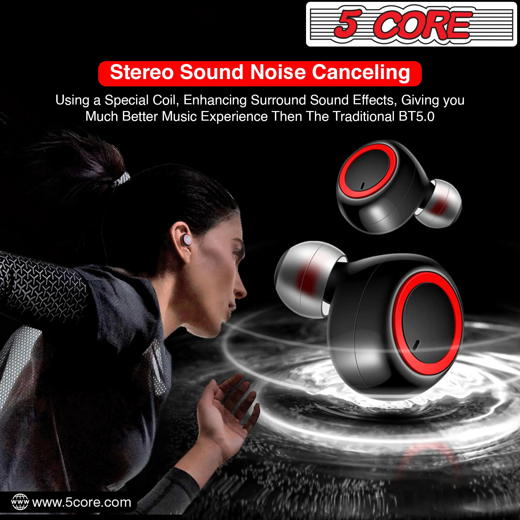 5Core Wireless Ear Buds Mini Bluetooth Noise Cancelling Earbud Headphones 32 Hours Playtime IPX8