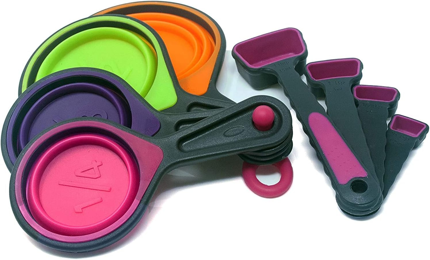 Collapsible Silicone Measuring Cups and Spoons Set for Liquid and Dry Ingredients | Portable Kitchen Utensils for Baking, Cooking, Dog Food, Camping, and Kids