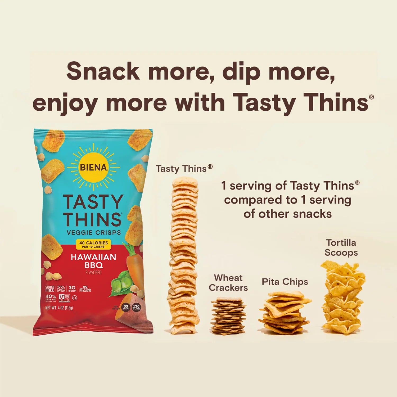 Tasty Thins Snack Crisps, Hawaiian Barbeque Flavor, 4Oz